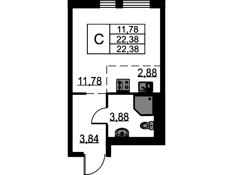 Квартира студия 22.38 м², 12/17 эт., ЖК «Невская Долина»